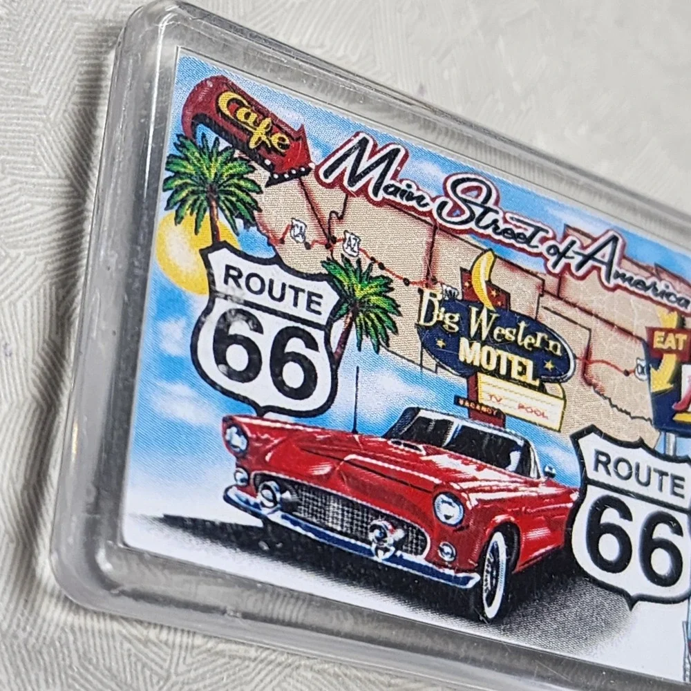 Vintage Route 66 Main Street Of America Car Lucite Keychain Key Ring Collectible